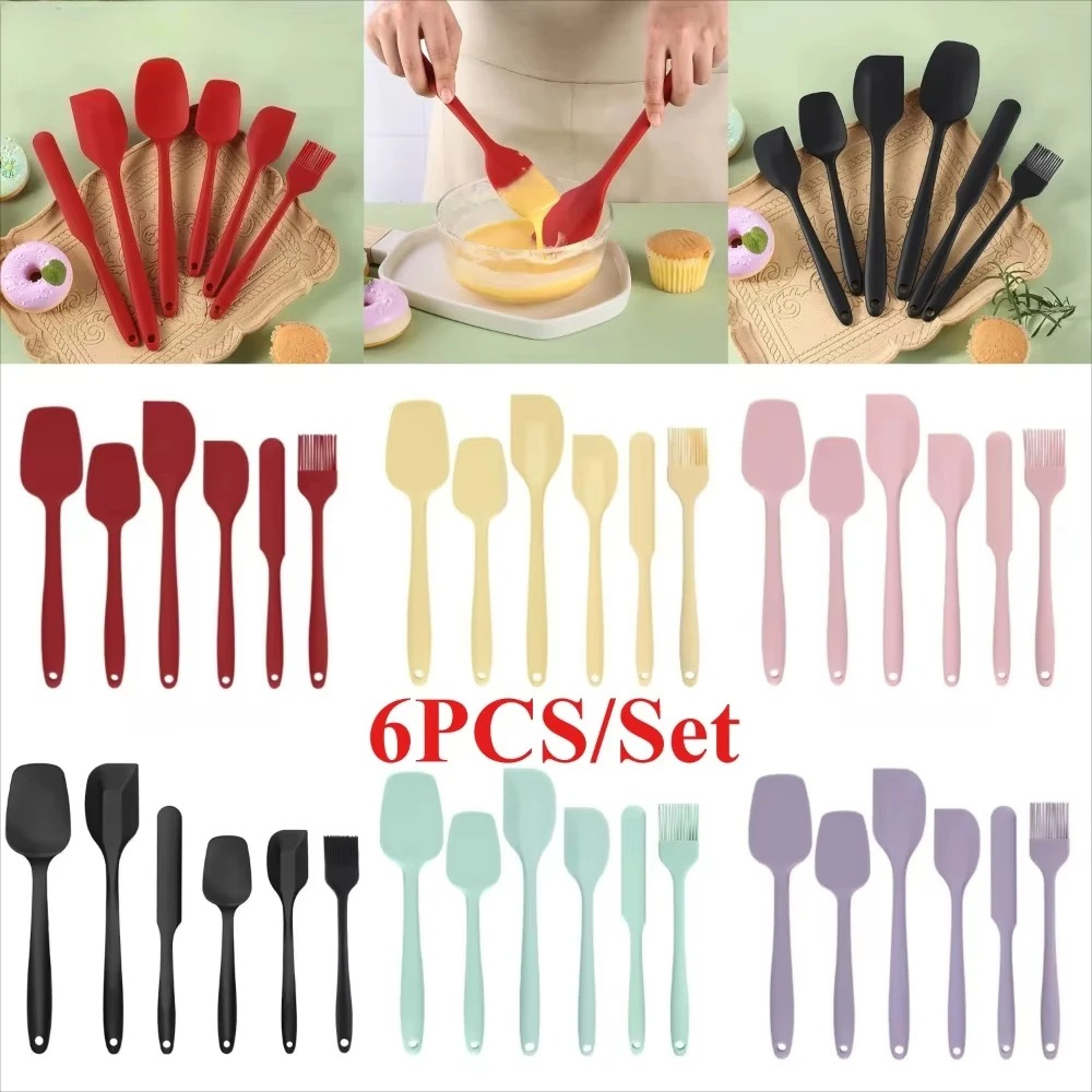 Baking Kitchen Set Up - 6-częściowy zestaw silikonowych szpatułek, bezszwowe, jednoczęściowe,