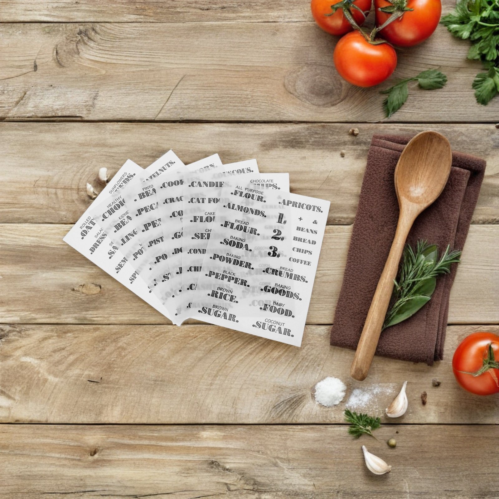 Kitchen Baking Pantry - 6 arkuszy przezroczystych, wodoodpornych etykiet na